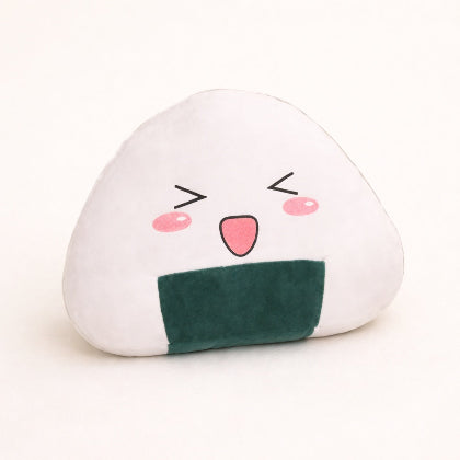 Plush toy shaped like a rice ball with a face