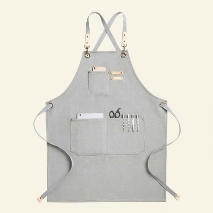 Gray apron with cross back straps