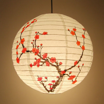 Round paper lantern with cherry blossom design