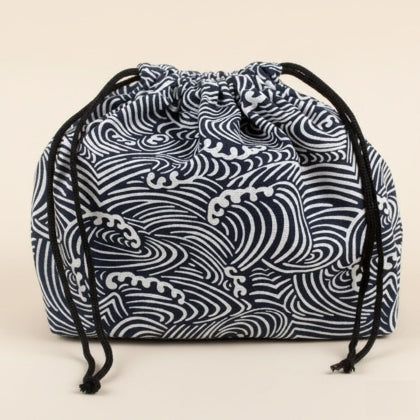 Drawstring Bento bag with wave pattern