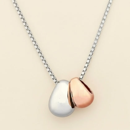 Necklace with two pendants, one silver and one rose gold