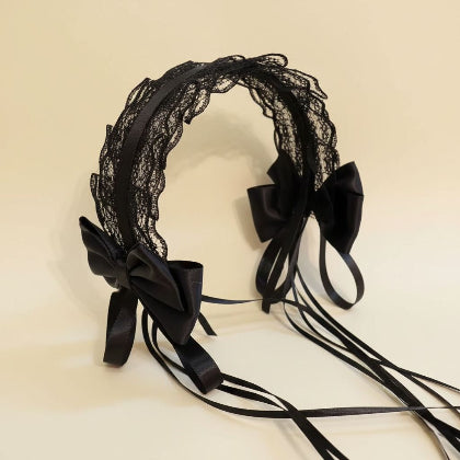 Black lace headband with bows