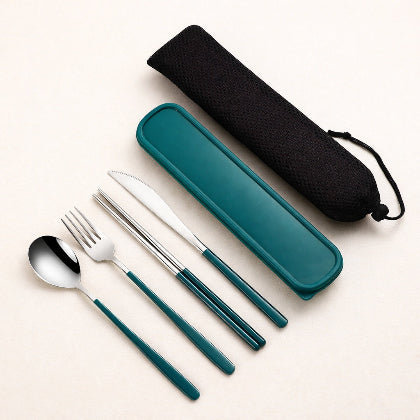 Teal travel cutlery set with case